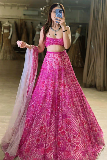 Soft Net Fabric Pink Lehenga For Bridal Sister