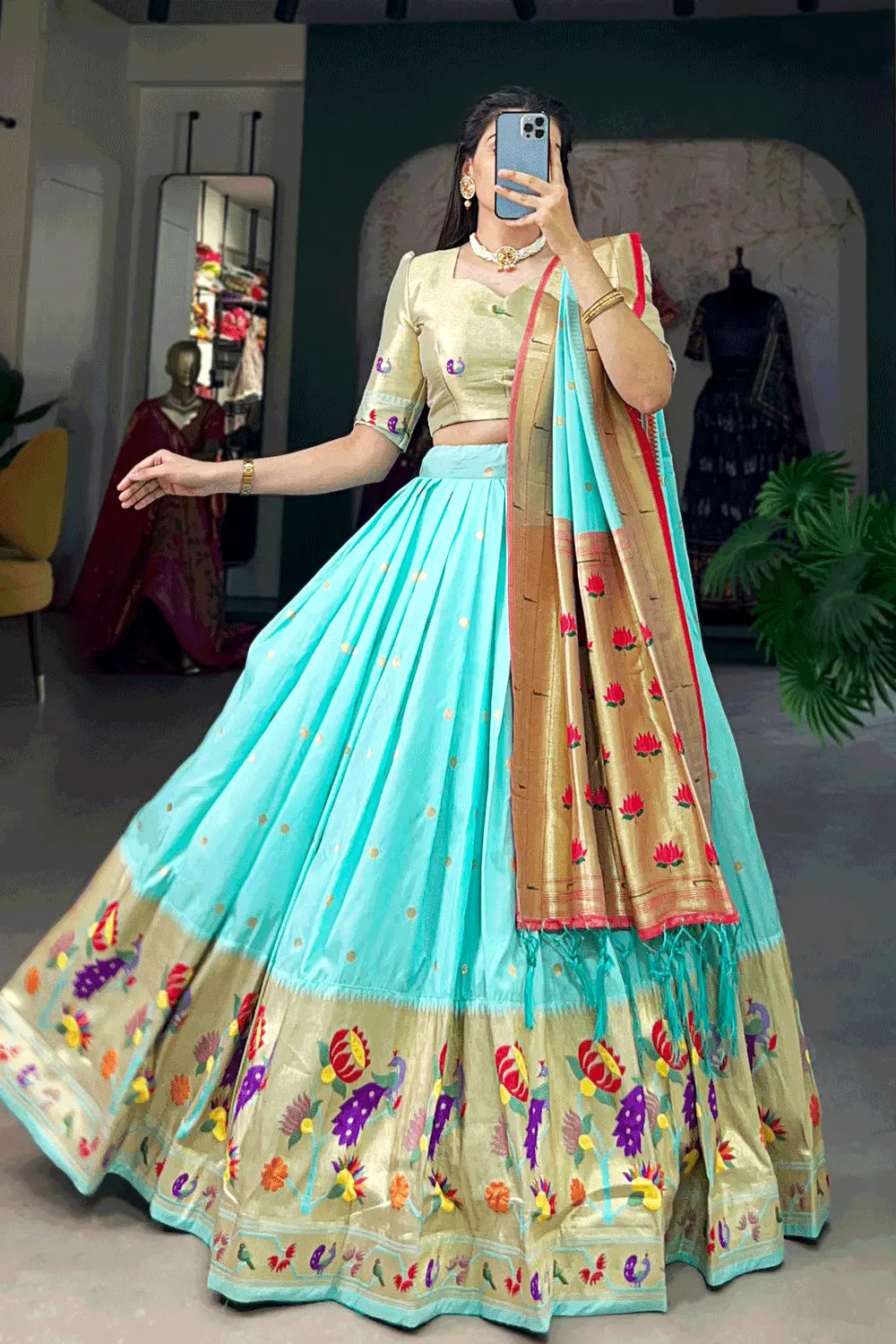 Sky Blue Color navratri chaniya choli