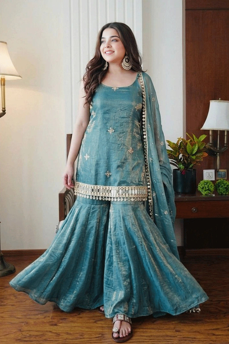 trendy sleeveless sharara outfit