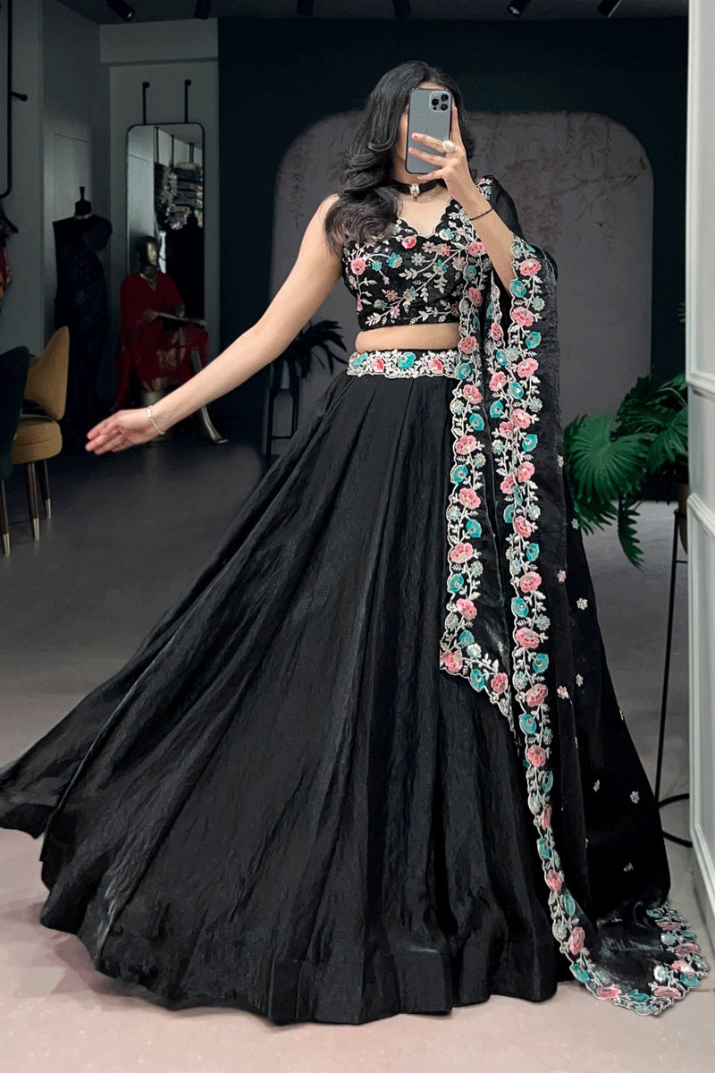 glamorous black lehenga for party