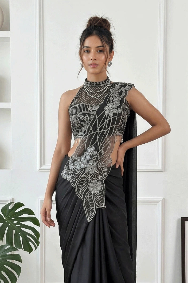 instant wear black saree