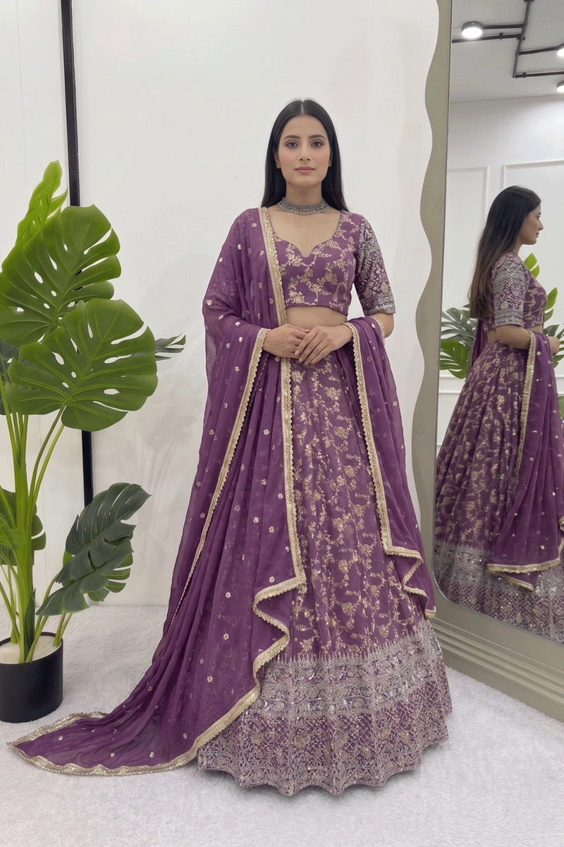 purple jacquard silk lehenga choli