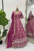 jacquard silk lehenga for women