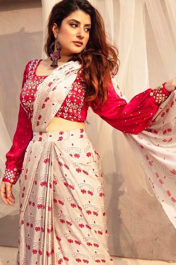 Designer Stylish Readymade Saree 2021 Red - Anaya Designer Studio