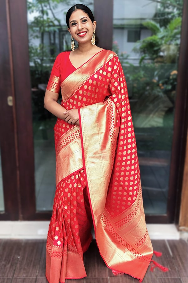 Banarasi Saree Red Colour For Karva Chauth - Anaya Designer Studio