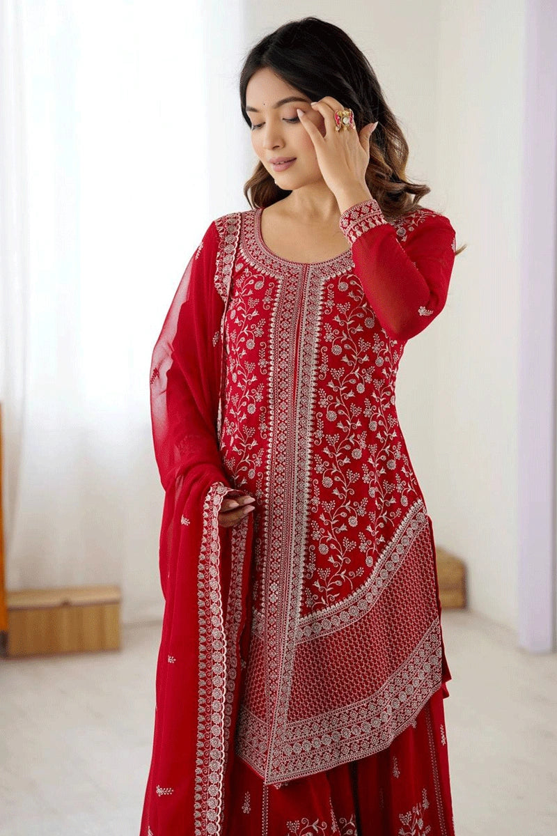 designer embroidery work palazzo suit for karwa chauth