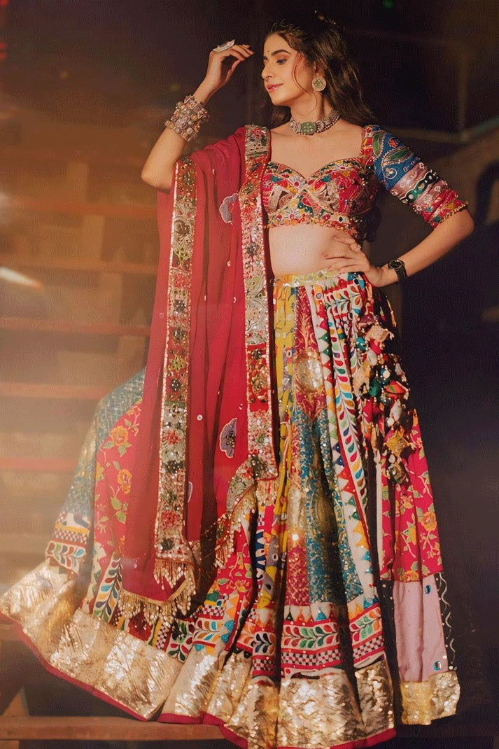 kinjal dave multi colour chaniya choli