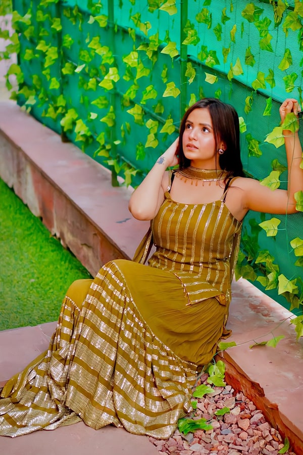 Latest Mehndi Color Sharara Suit Design 2022 - Anaya Designer Studio