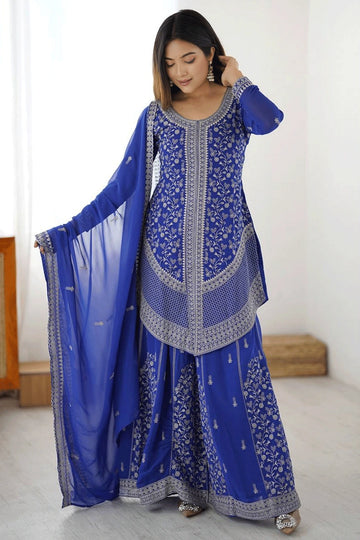 latest blue color palazzo suit for reception party