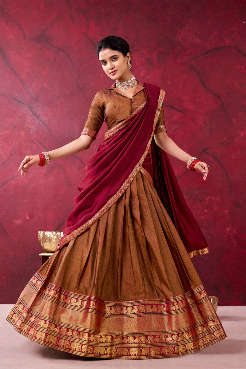 latest pattu half saree design