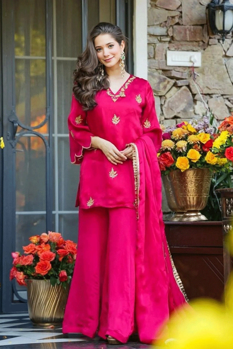 pink plazo kurta set for teenage girl