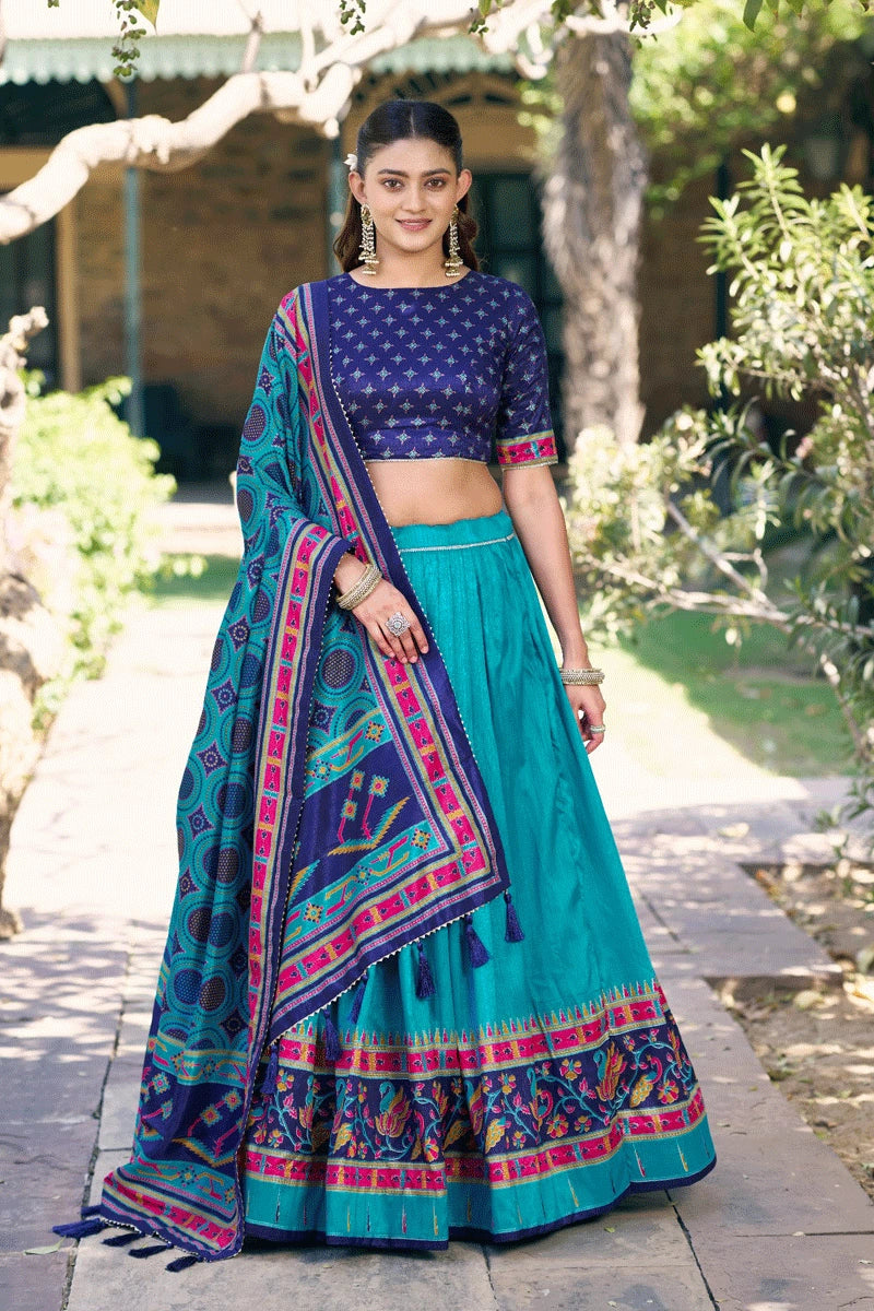 latest sky blue pavadai davani for girls