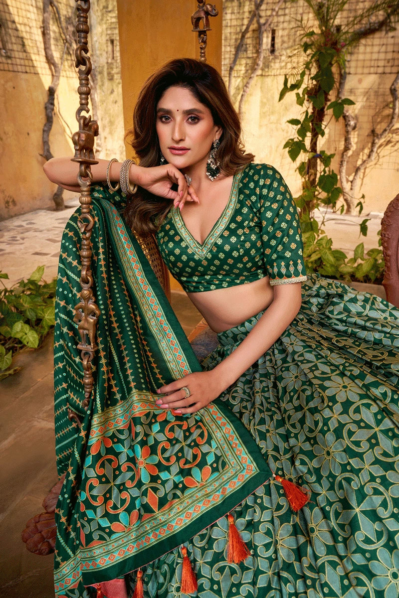 latest tasar silk lehenga for pooja