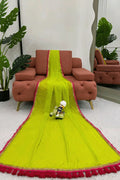 light green saree with pink latkan