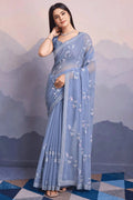 light grey saree for party wear