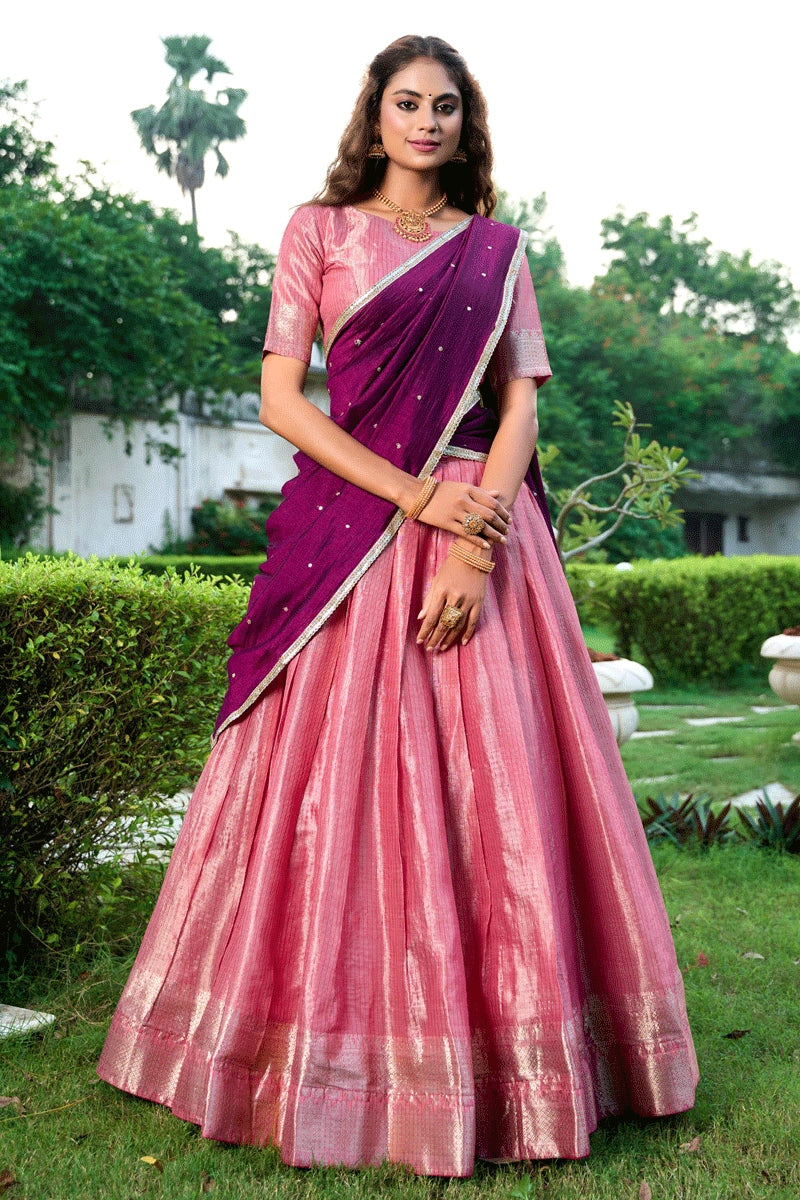 light maroon colour half saree for pongal