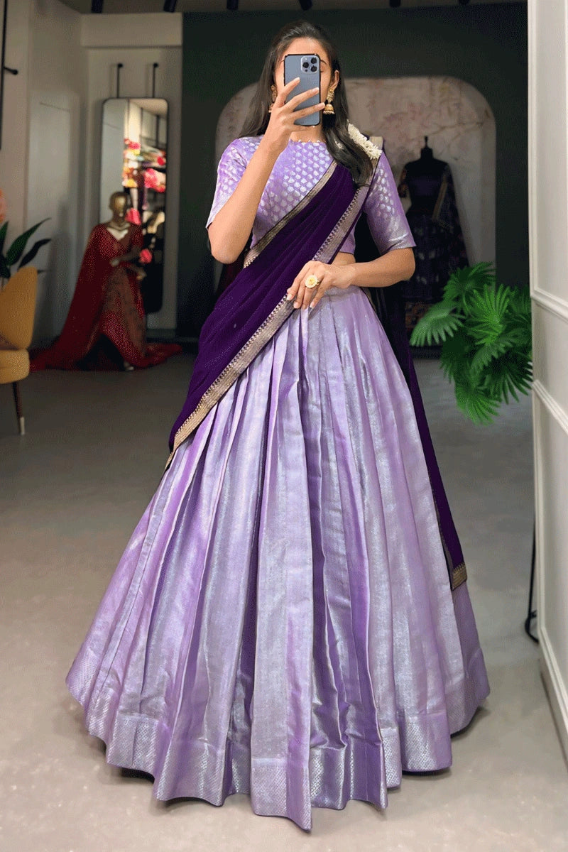 light purple half saree for onam