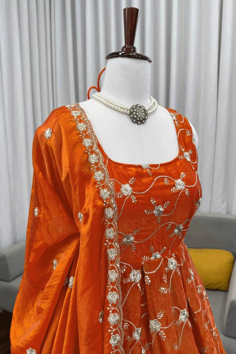 lightweight orange anarkali suit