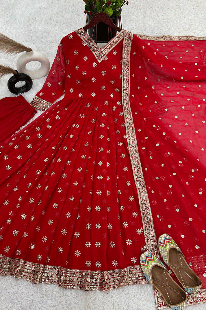 long heavy flair red gown for karwa chauth