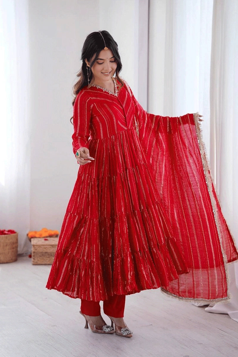 red anarkali dress for karwa chauth