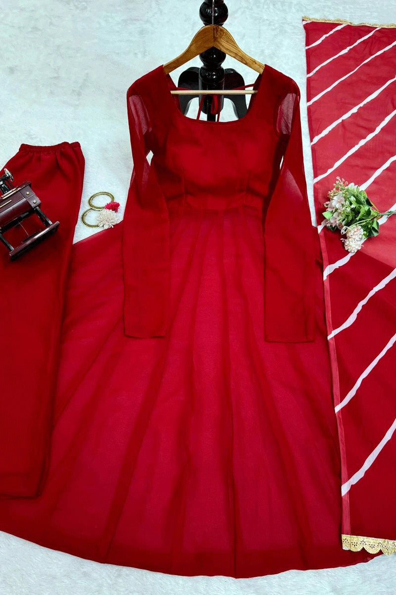 red fully stitched gown for reception