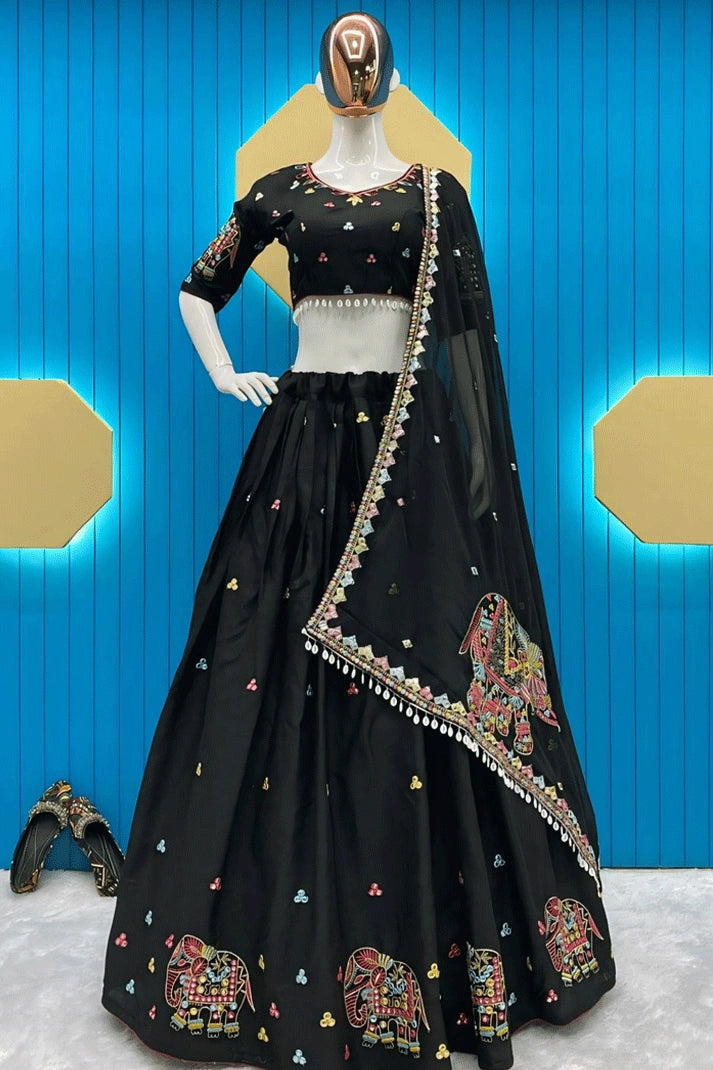 long sleeve black blouse with dupatta for navratri 