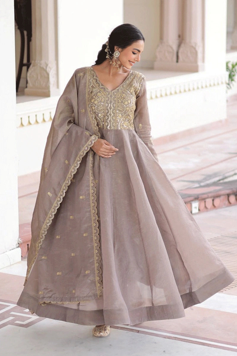 long sleeve ethnic gown with dupatta