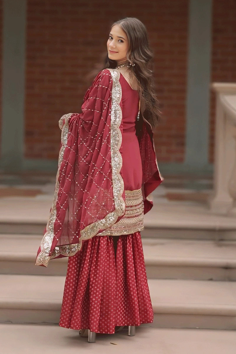 long sleeve sharara dress Full Sleeve Cream Color Heavy Sharara Suit For Women