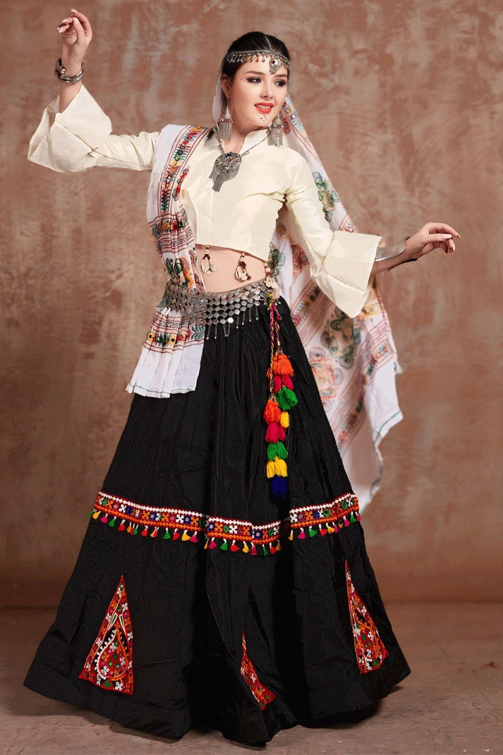 white and black lehenga choli