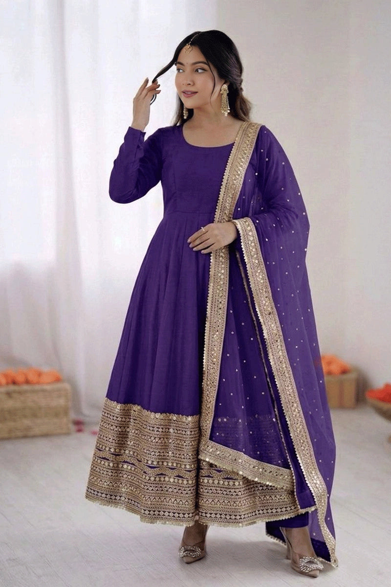 long sleeves silk anarkali suit