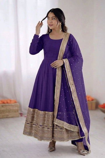 long sleeves silk anarkali suit