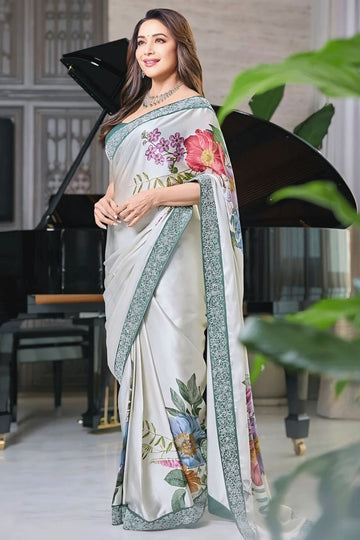 madhuri dixit off white saree