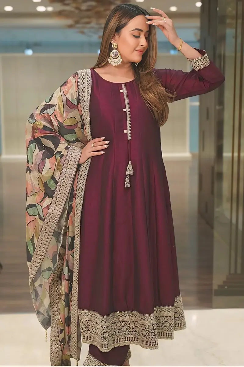 Maroon Long Dress With Fancy Dupatta