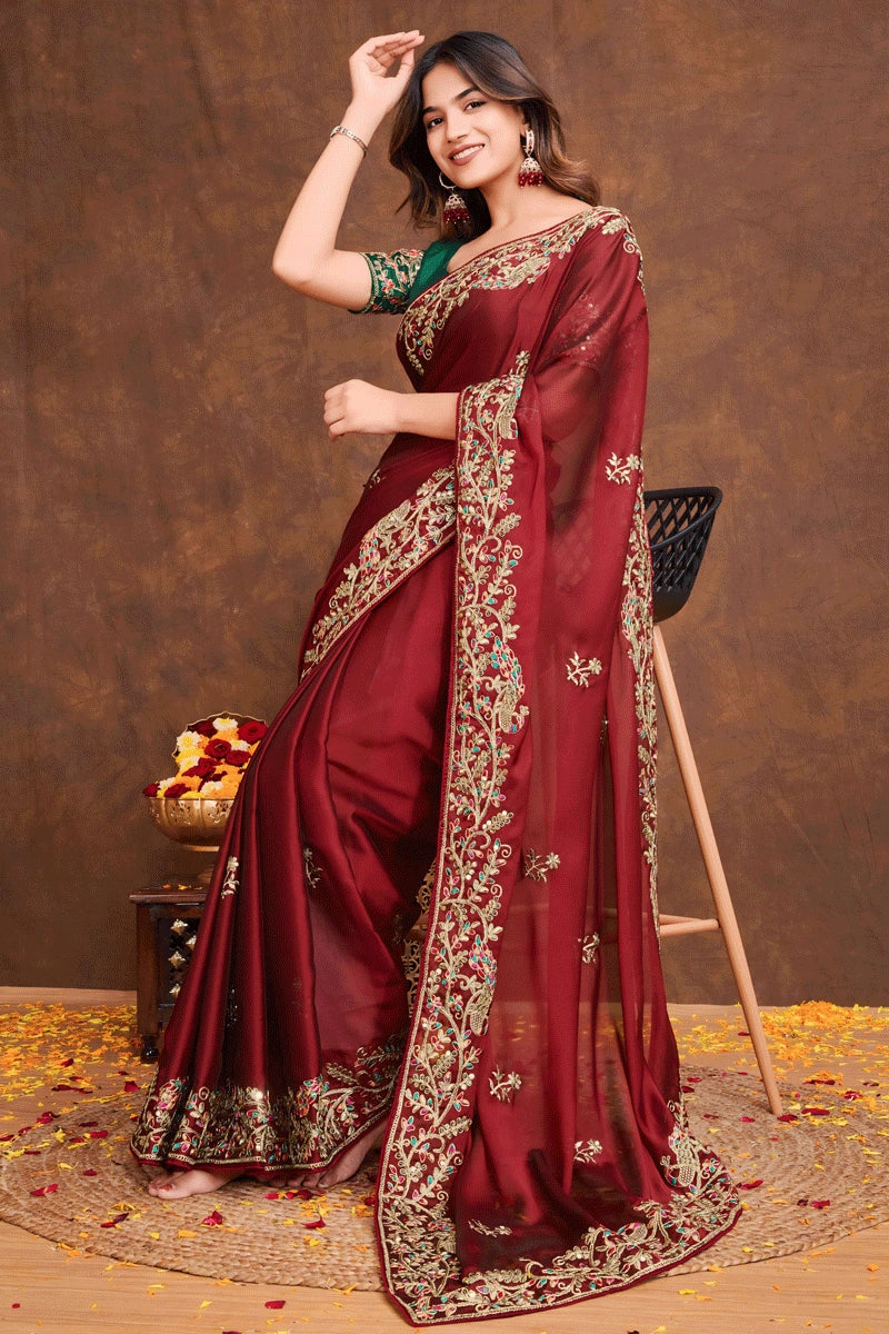 maroon colour saree for wedding function