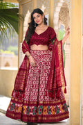 maroon printed lehenga 