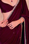 maroon velvet saree for wedding function