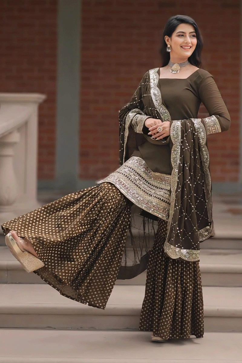 Long Sleeve Sharara Suit For Mehendi Rasam - Main Image