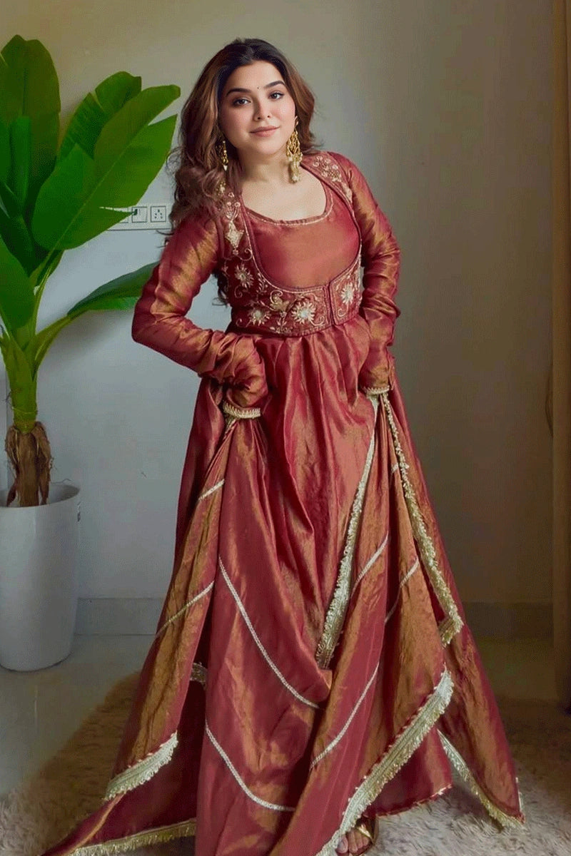 full sleeves silk anarkali suit