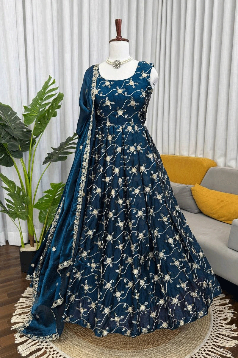 modern teal anarkali dress