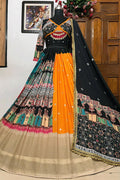 multi colour chaniya choli with black dupatta