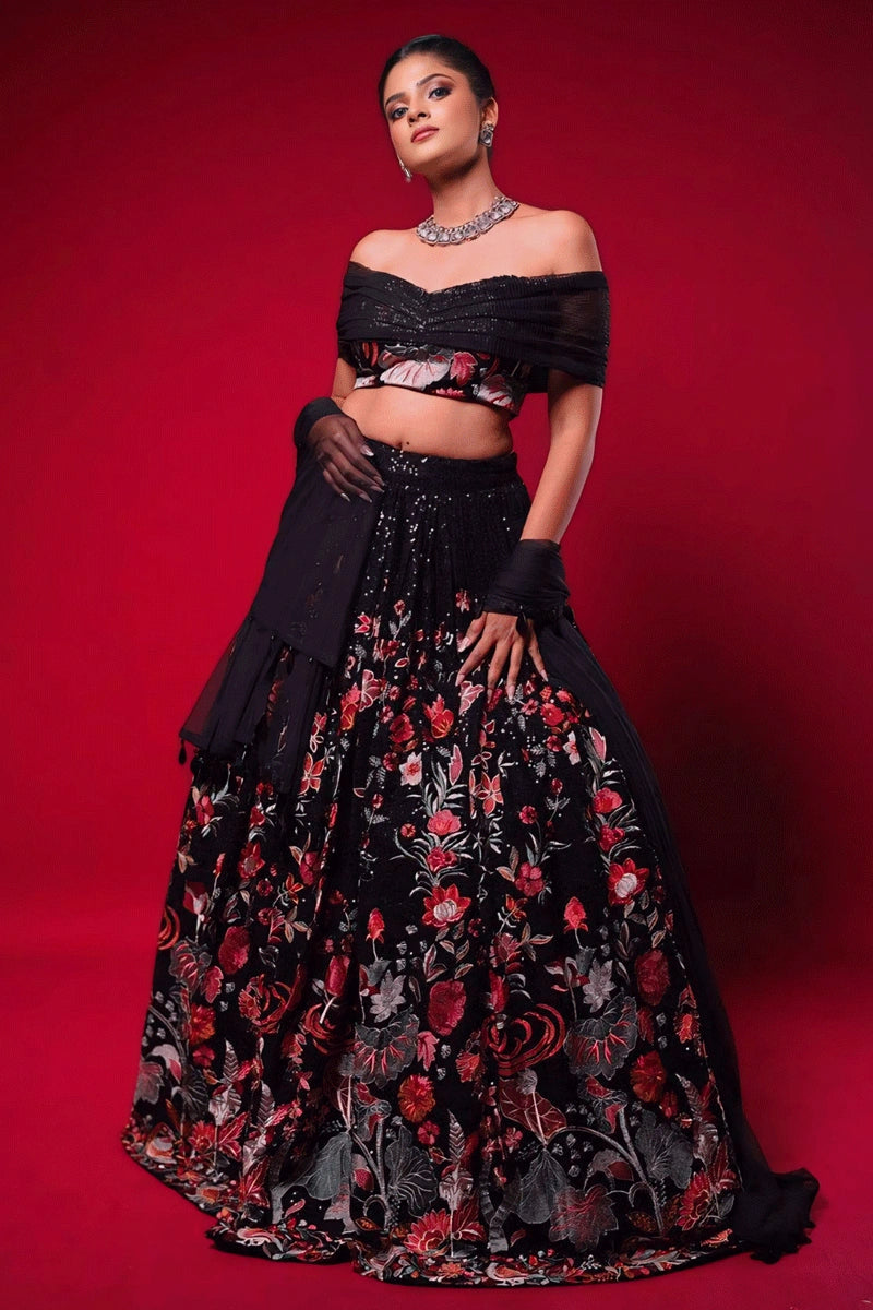 multi designer black lehenga for wedding