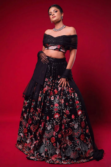 multi designer black lehenga for wedding