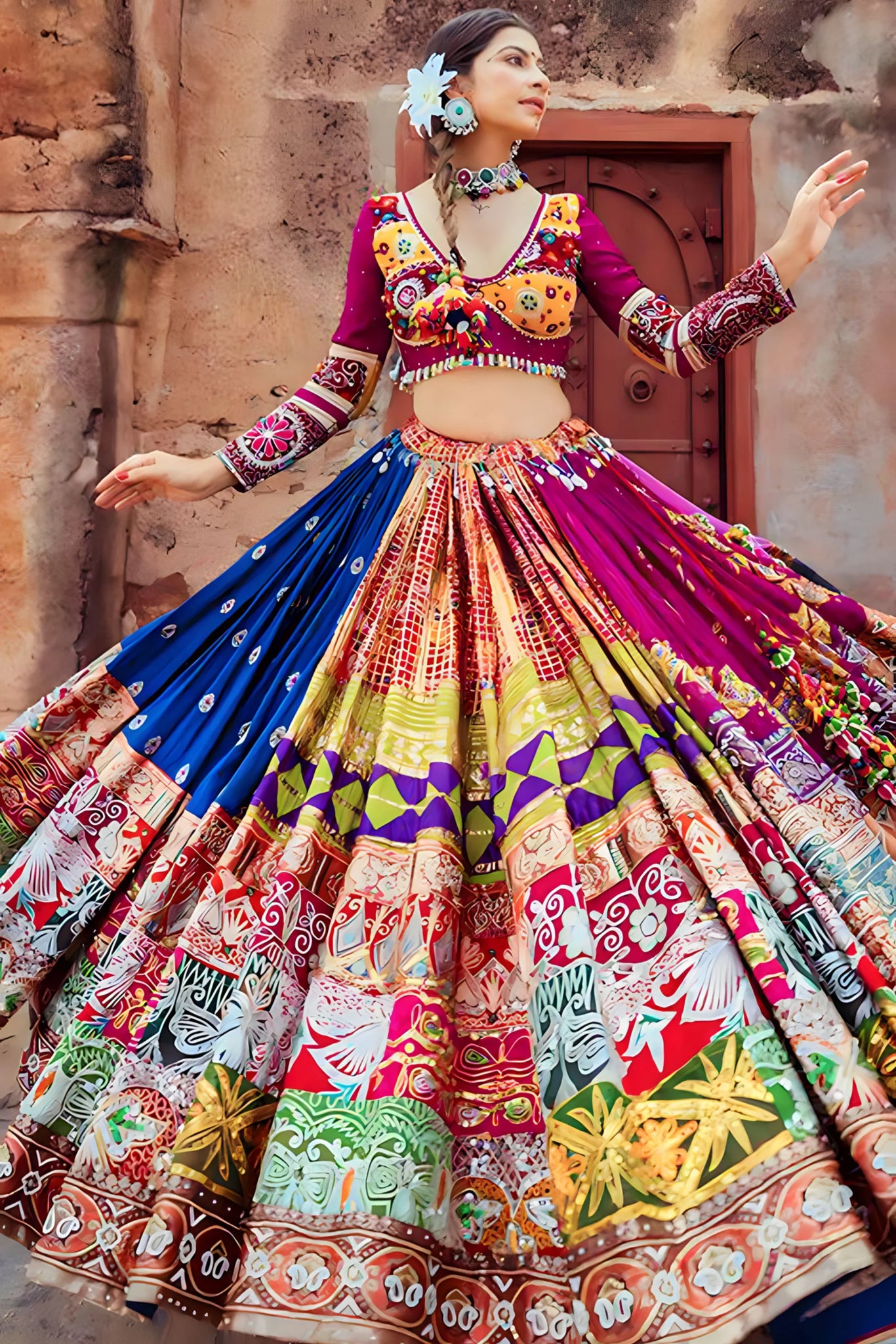 Multicolour lehenga online deals