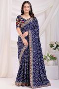 navy blue bandhani print saree