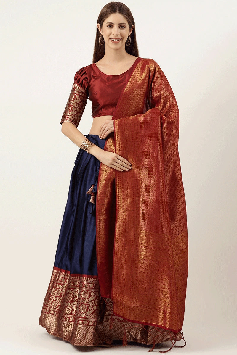 navy blue colour half saree for pongal