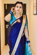 navy blue silk saree