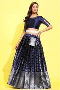 navy blue traditional half saree