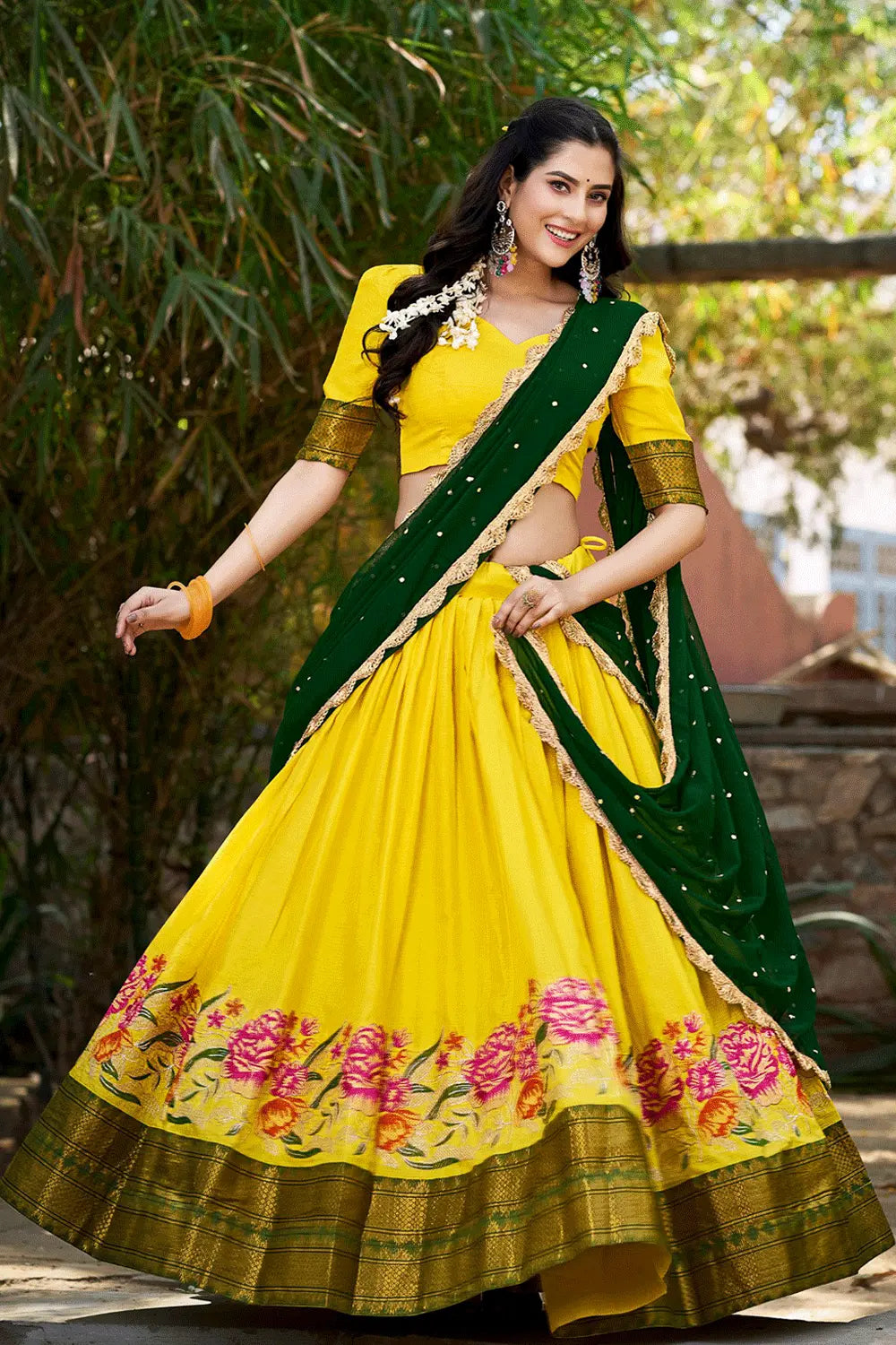 yellow color half saree blouse designs