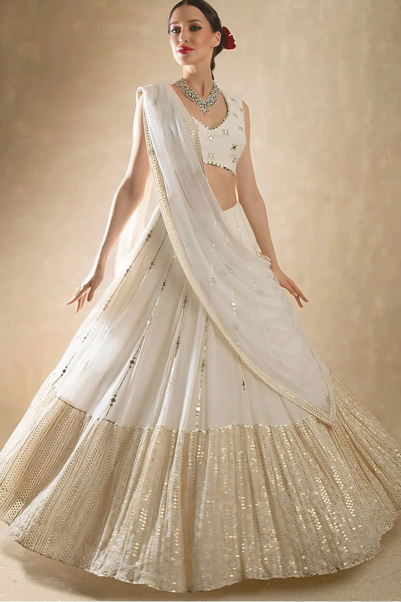 off white color lehenga for wedding function