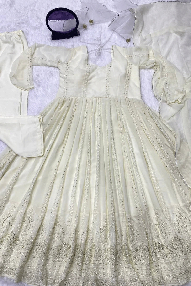 off white colour dress Off White Colour Georgette Reception Gown For Girls